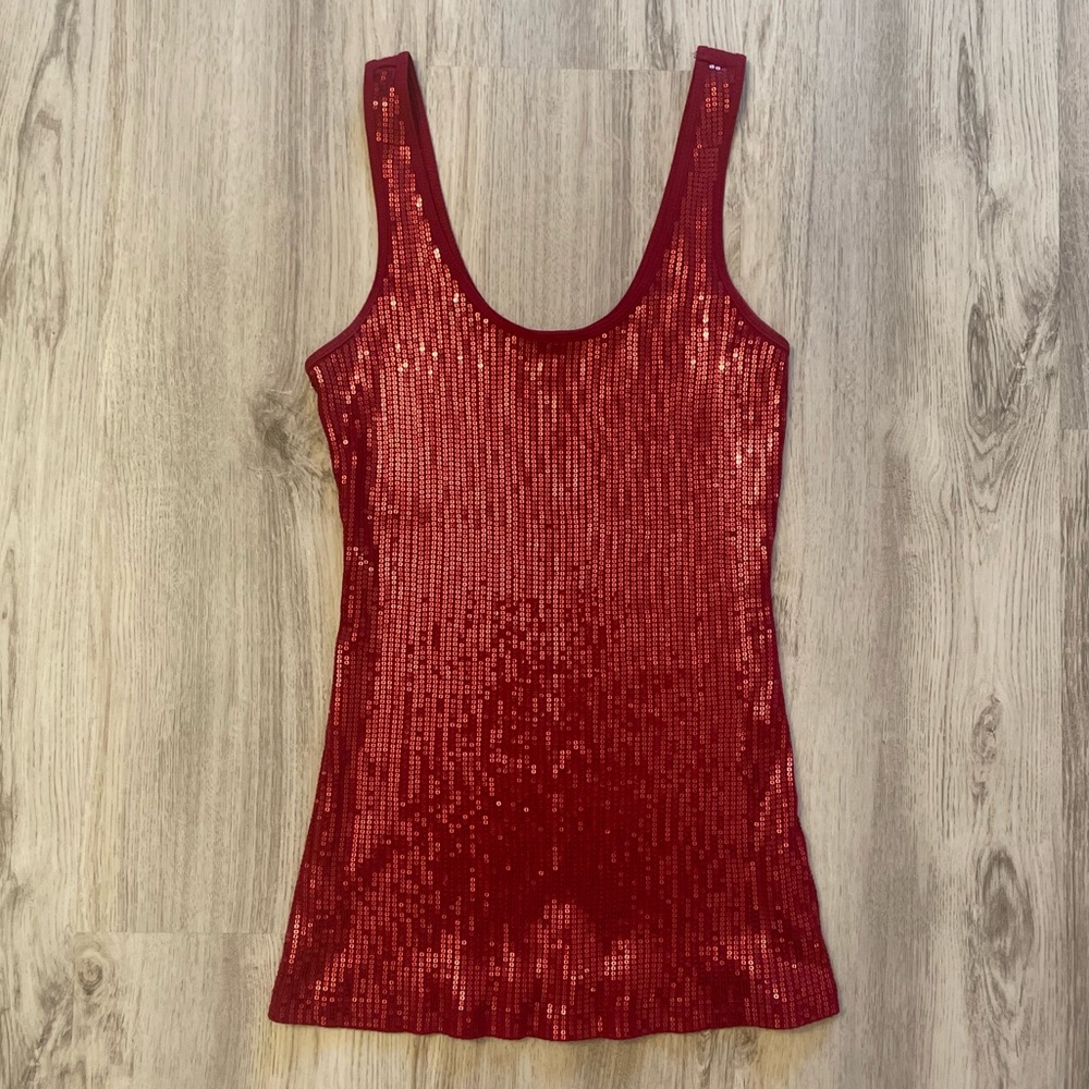 Express Red Sequin Tank, M